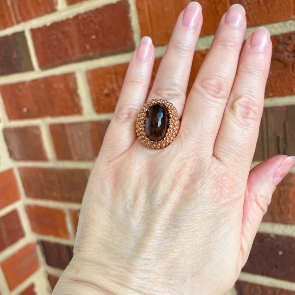 Oval Smoky Quartz set in Gold over 925 Sterling silver Ring, size 6 3/4 - Picture 6 of 7